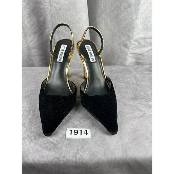 Steve Madden Womens Drew Velvet Patent Leather Slingback Heels Shoes Size 7 - Picture 2 of 6